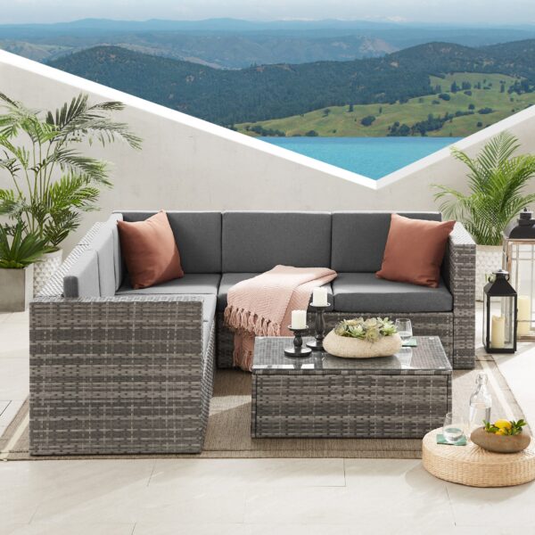 The Tatton Grey Rattan Garden Furniture 6 Seat Corner Sofa and Coffee Table Patio Set - Image 3