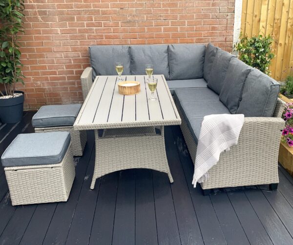 York 8 Seat grey rattan corner sofa dining set - Image 2