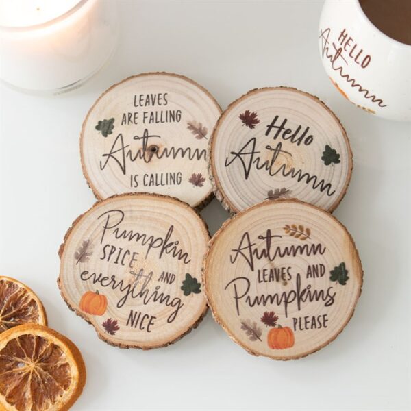 Hello Autumn Wood Slice Coaster Set - Image 3