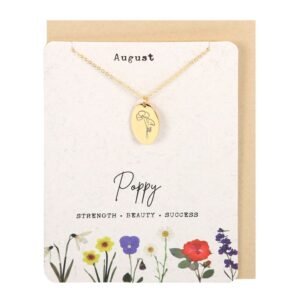 August Poppy Birth Flower Necklace Card