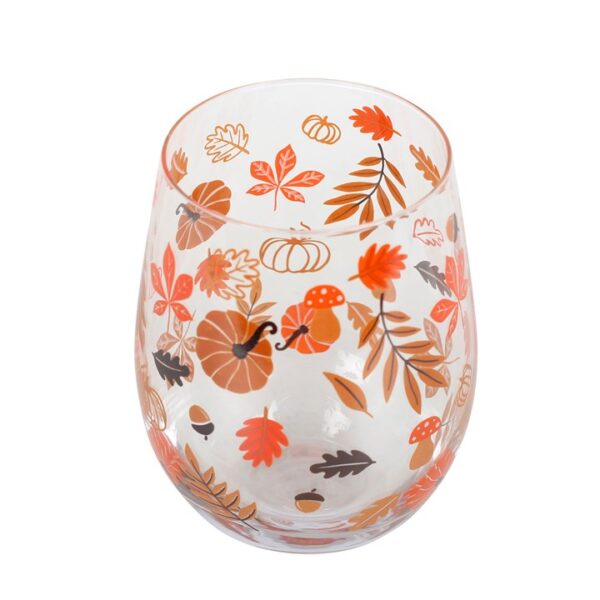 Autumn Leaves and Pumpkins Stemless Glass - Image 2