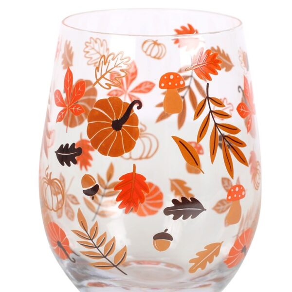 Autumn Leaves and Pumpkins Stemless Glass - Image 3