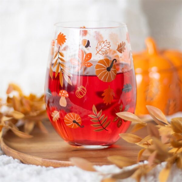 Autumn Leaves and Pumpkins Stemless Glass - Image 6